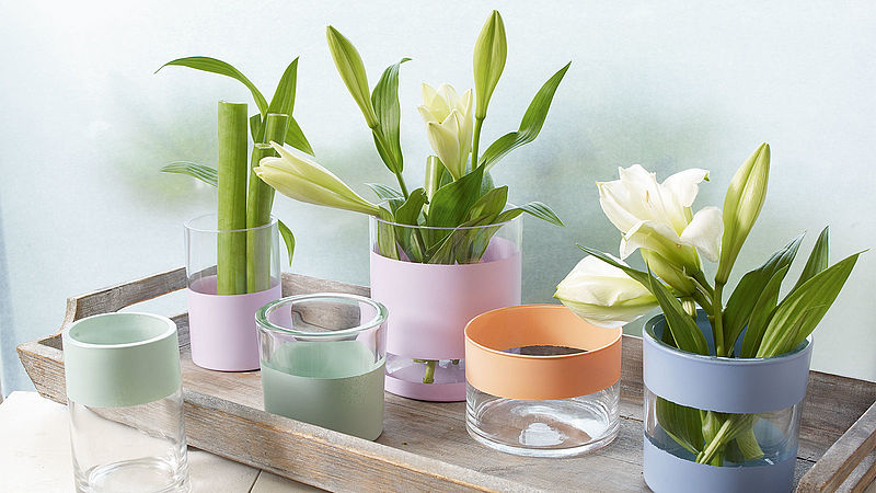 Glass vases in pastel colours