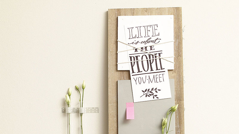 Hand lettering on pinboard